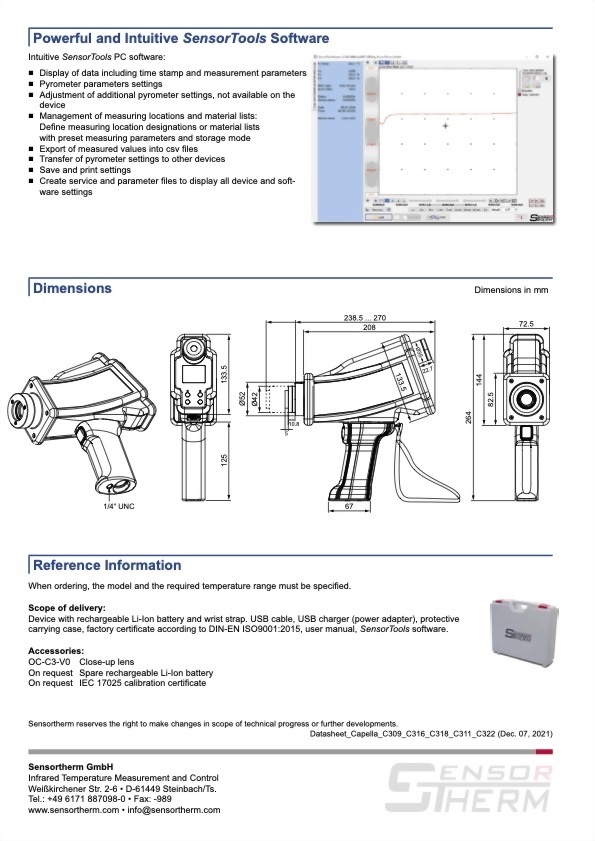 Sensortherm Capella C3 Serie｜單色(1C) C309／C316／C318 - 雙色(2C) C311 / C322｜infrared 台灣代理 紅點量測 Red Point Measurement