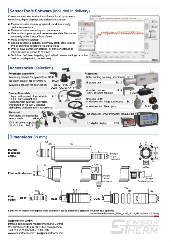Sensortherm Metis H3 Serie｜H309 H316 H318｜1-Color High-Speed Pyrometers - Datasheet p4｜infrared 台灣代理 紅點量測 Red Point Measurement