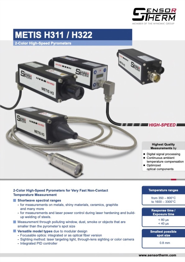 Sensortherm Metis H3 Serie｜H311 H322｜2-Color High-Speed Pyrometers - Datasheet p1｜infrared 台灣代理 紅點量測 Red Point Measurement