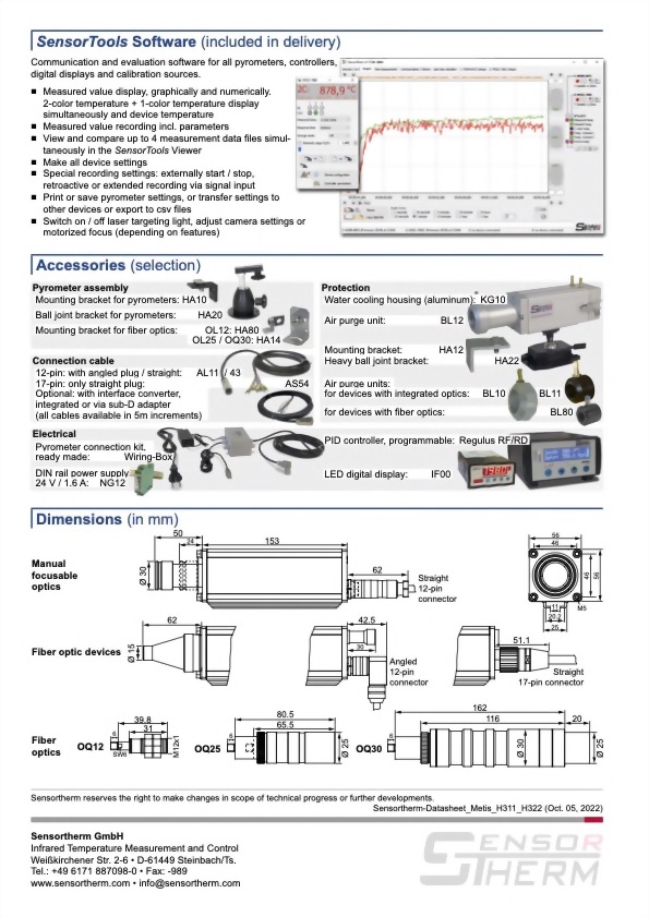 Sensortherm Metis H3 Serie｜H311 H322｜2-Color High-Speed Pyrometers - Datasheet p4｜infrared 台灣代理 紅點量測 Red Point Measurement