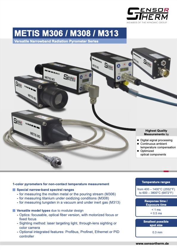 Sensortherm Metis M3 Serie｜M306 M308 M313｜Versatile Narrowband Radiation Pyrometer Series - Datasheet p1｜infrared 台灣代理 紅點量測 Red Point Measurement