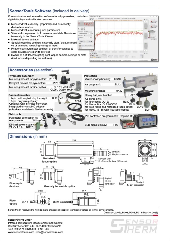 Sensortherm Metis M3 Serie｜M306 M308 M313｜Versatile Narrowband Radiation Pyrometer Series - Datasheet p4｜infrared 台灣代理 紅點量測 Red Point Measurement