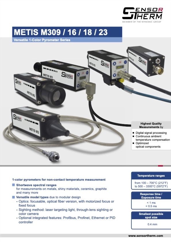 Sensortherm Metis M3 Serie｜M309 M316 M318 M323｜Versatile 1-Color Pyrometer Series - Datasheet p1｜infrared 台灣代理 紅點量測 Red Point Measurement