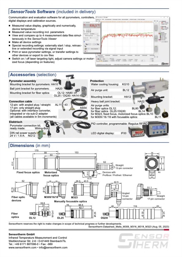Sensortherm Metis M3 Serie｜M309 M316 M318 M323｜Versatile 1-Color Pyrometer Series - Datasheet p4｜infrared 台灣代理 紅點量測 Red Point Measurement