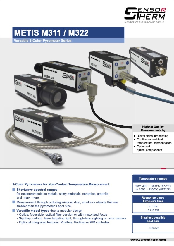 Sensortherm Metis M3 Serie｜M311 M322｜Versatile 2-Color Pyrometer Series - Datasheet p1｜infrared 台灣代理 紅點量測 Red Point Measurement