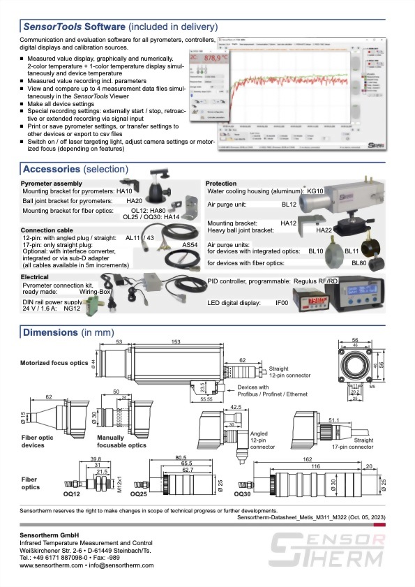 Sensortherm Metis M3 Serie｜M311 M322｜Versatile 2-Color Pyrometer Series - Datasheet p4｜infrared 台灣代理 紅點量測 Red Point Measurement