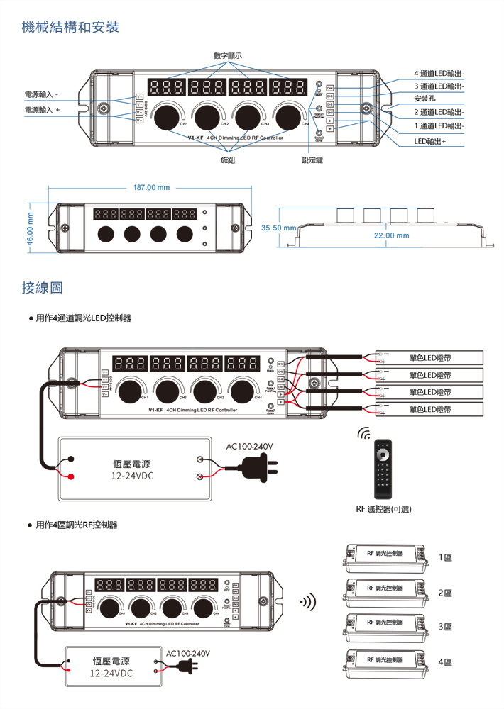 數字碼顯示4×(48-96)W 控制器