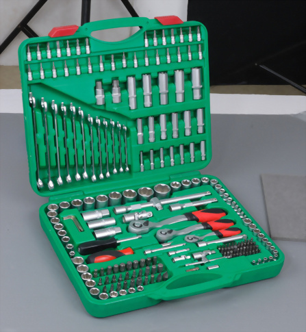 1/4",3/8",1/2" 171 Pcs Knurled Socket Hand Tool Set (Ratchet head with LED, 50BV30 MAT Finish)