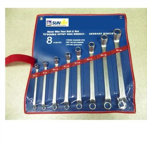 12Pcs DIN 838 Offset 75 degree Double Ring Wrench Set (CRV 6140 Satin finish, 6-32mm)