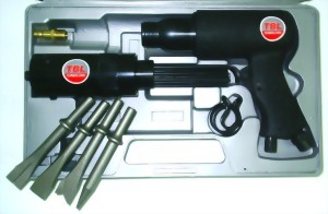 190mm Hex. Shank Air Hammer With Needle Scaler Attachment & 4 Pcs 5" Chisels