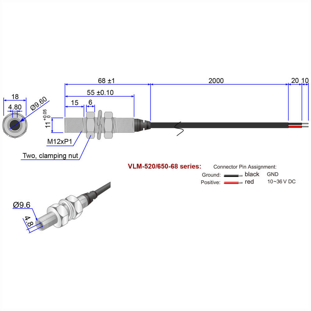 Red-Crosshairs-Laser-Module-VLM-650-68-3_10~36V laser, meet 12V laser, 24V laser and 30V laser industrial standard requirements