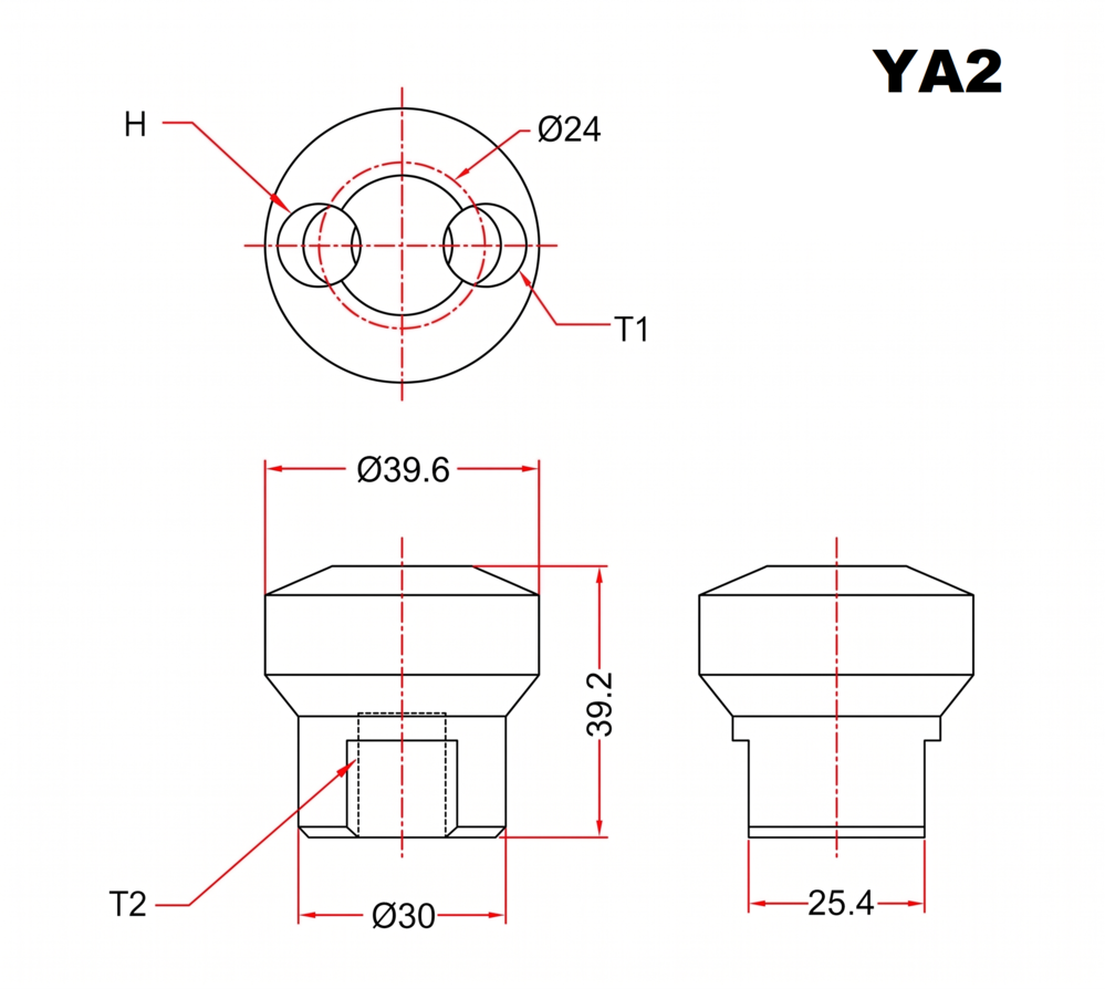 SHPI YA2 2-way circular air manifold base technical dimension drawing and port layout