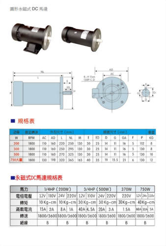立式圓型/臥式永磁式DC馬達