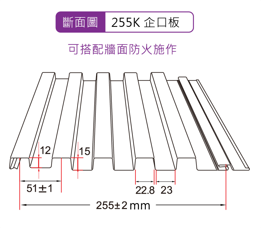 TSL-255K型 企口板 (五線條)_斷面圖