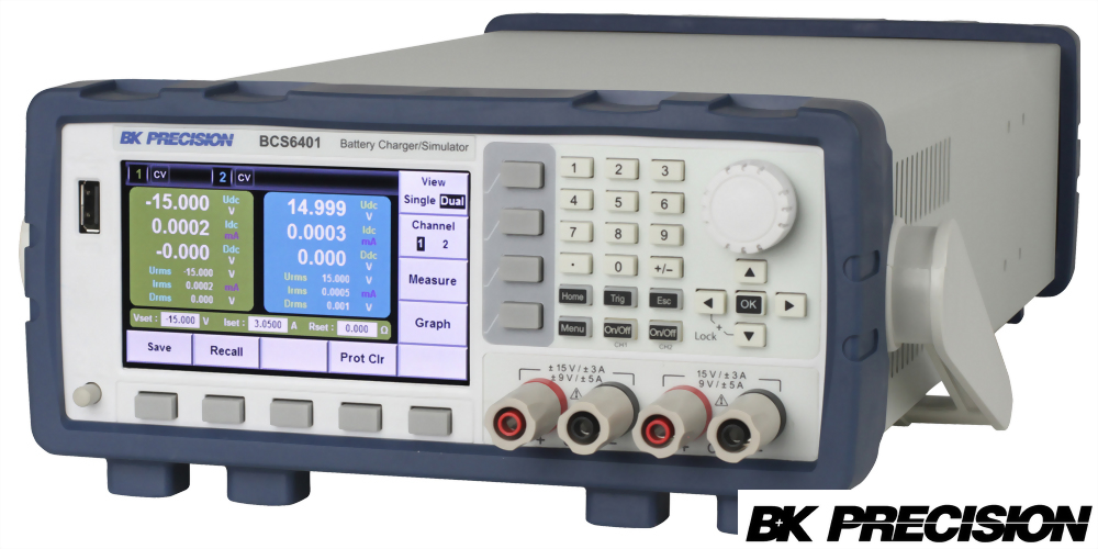BCS6401 +/-15 V / 5A(CH1), 0 to +15 V / 5A(CH2) 45 W per channel 雙通道電池充電與電池模擬直流電源供應器(Battery Charger/Simulator and DC Power Supply)