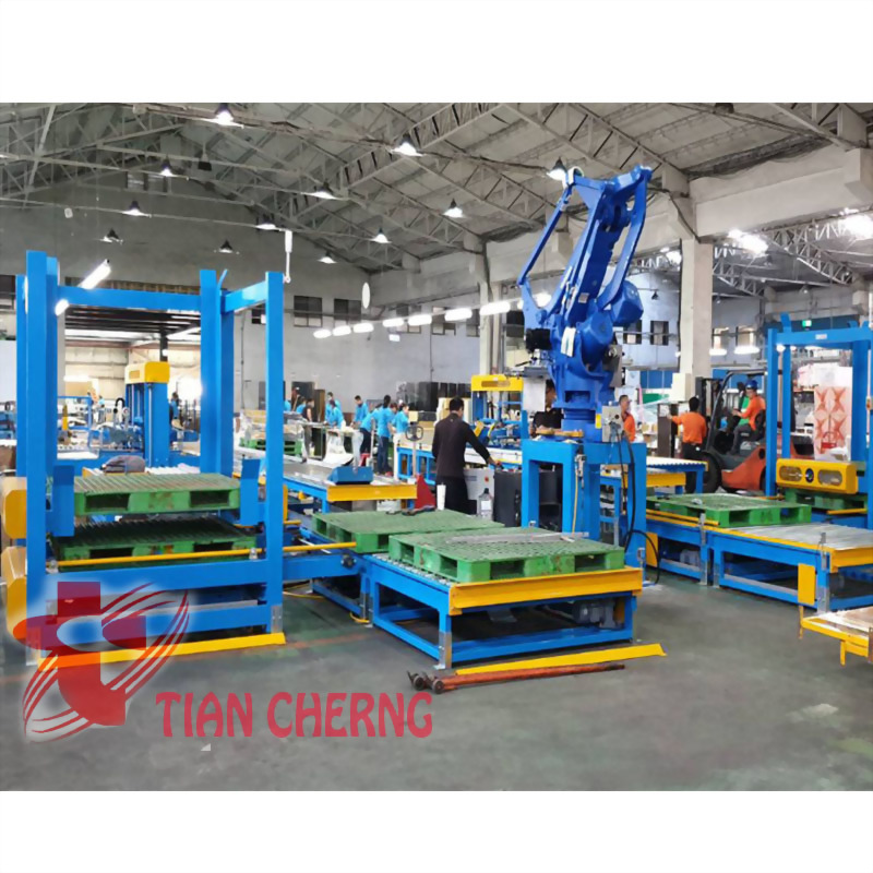 Fully Automatic H type sealing, Robot Stacking, Pallet weight Strapping and Wrapping Packing System