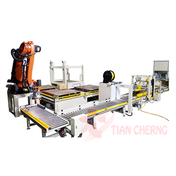 全自動裝填、封箱、貼標 、捆包、 機械手堆疊包裝線 11-7