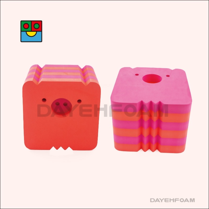 EVA Foam Animal Model Stool – Pig Shape | 30 x 24 cm (Pink / Red Stripe)