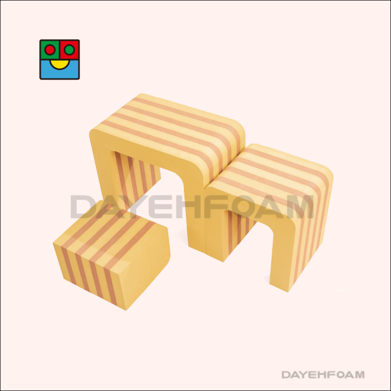 EVA 泡棉多功能桌椅子組合組: 棕色條紋 - 3 pcs/set（分開使用）