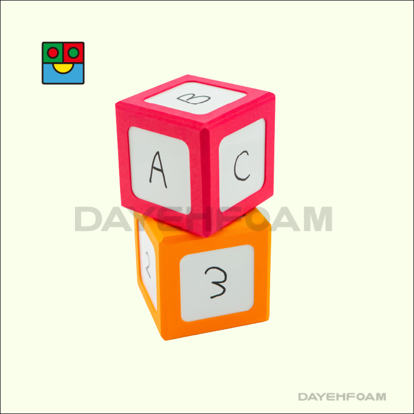 Giant Foam Cube Dry Erase Block 12cm (4-3/4 inch) Whiteboard : Orange & Red - Set of 2 pcs, sample of using