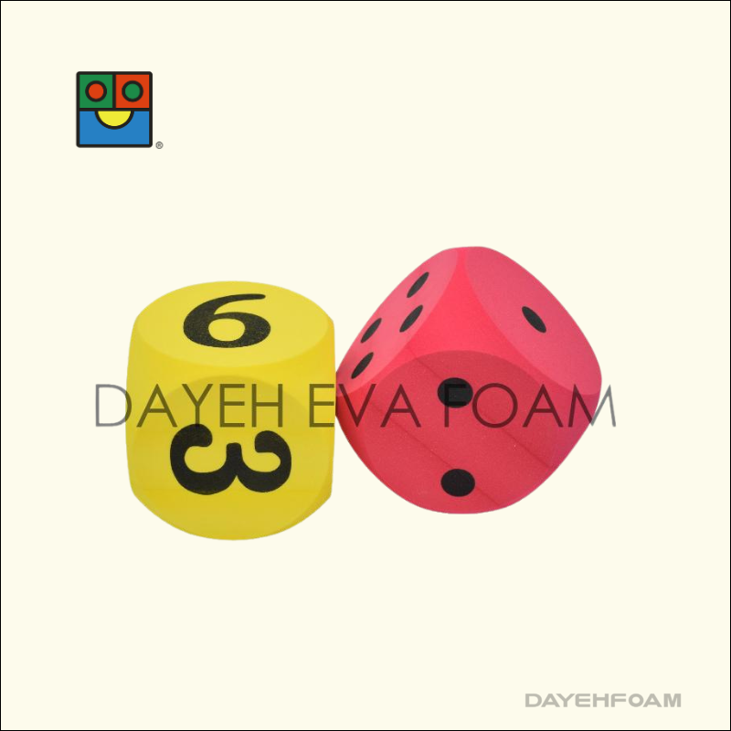 EVA Foam Number & Dot Dice 12cm (4-11/16inch)  Yellow, Red Curved Edges - Set of 2 pcs