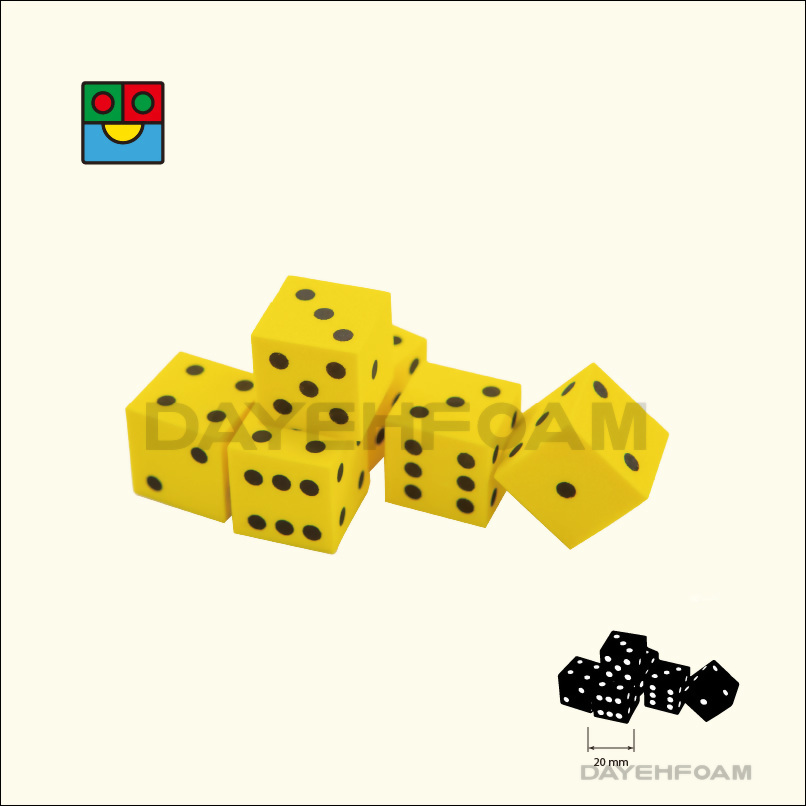 EVA Foam Dot Dice 20mm (13/16 inch ) Yellow Dots 1-6 - Set of 6 pcs, size