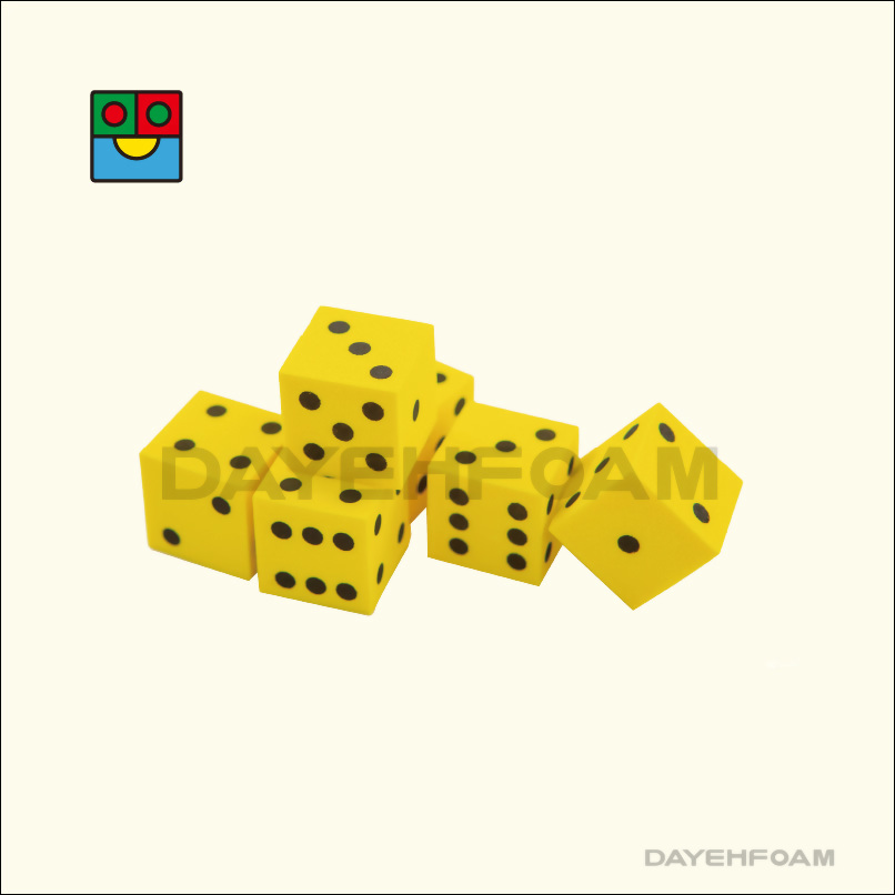 EVA Foam Dot Dice 20mm (13/16 inch ) Yellow Dots 1-6 - Set of 6 pcs