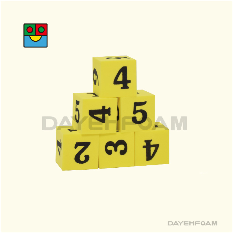 EVA Foam Number Dice 20mm (13/16 inch) : Yellow - Set of 6 pcs