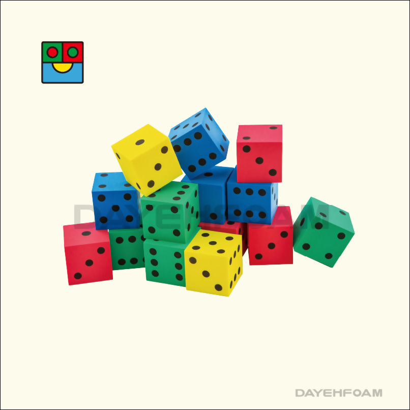 EVA Foam Dot Dice Set 4cm (1-9/16 inch)  Red, Yellow, Blue, Green - Set of 12 pcs