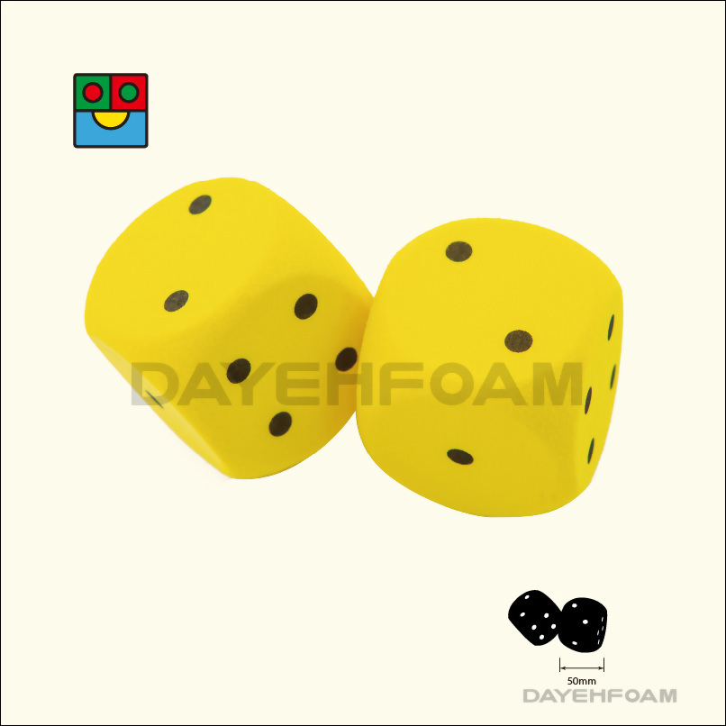 EVA Foam Dot Dice 50mm (2 inch) Yellow Curved Edges - Set of 2 pcs, size