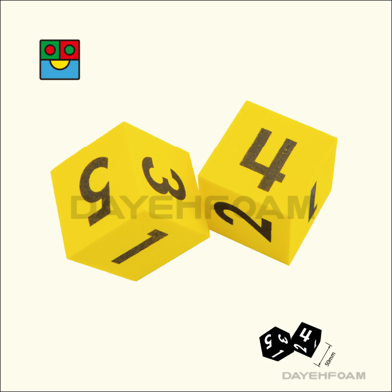 EVA Foam Number Dice 50mm ( 2 inch) Yellow - Set of 2 pcs, size