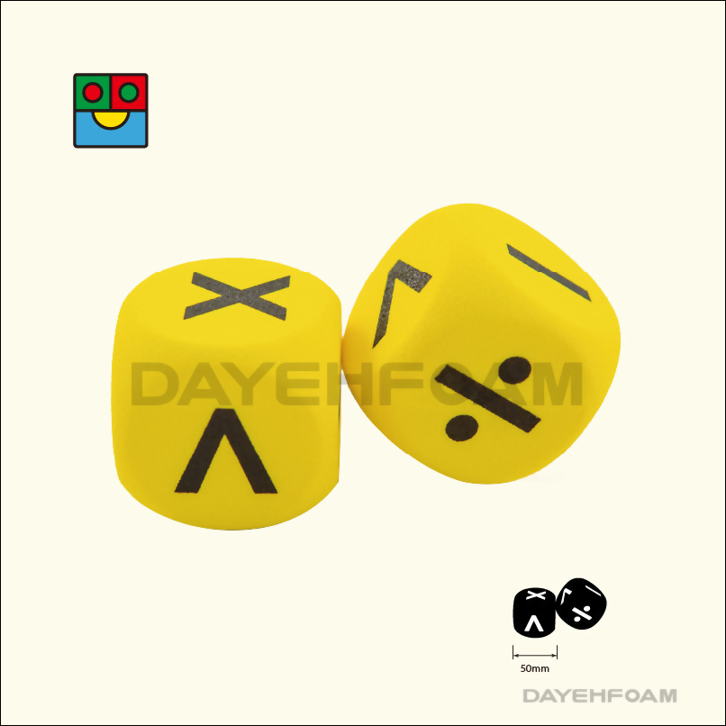 EVA Foam Operation Dice 50mm (2 inch) Yellow Curved Edges - Set of 2 pcs, size