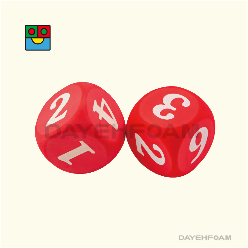 EVA 泡綿數字骰子 70mm  (2-7/8inch) 紅色 印數字1-6