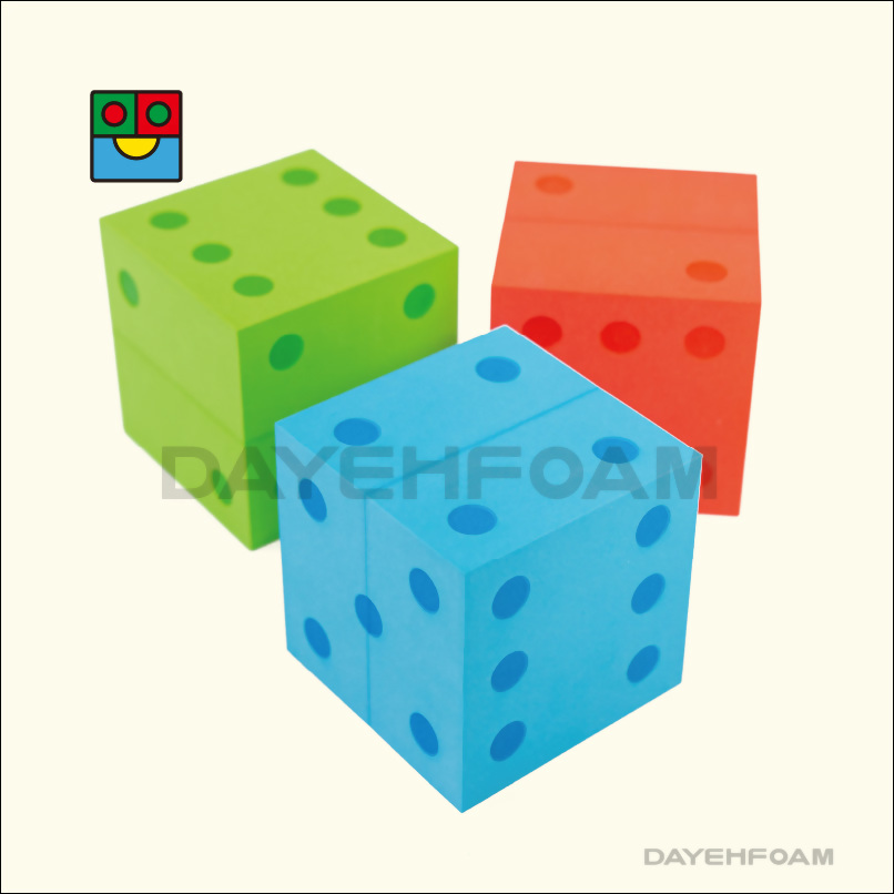 eEVA Foam Dot Dice 10cm (4 inch) Bright Red, Blue, Green with Laser engraving Dots 1-6