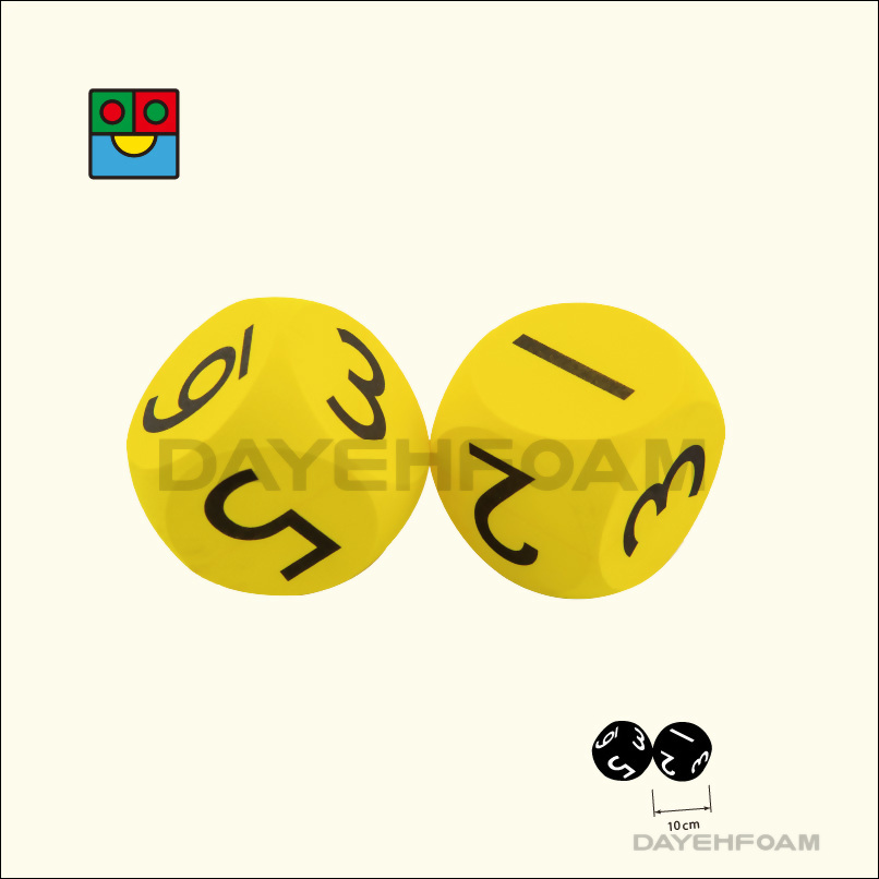 EVA Foam Number Dice Set 10cm (4 inch) Yellow Curved Edges - Set of 2 pcs, size