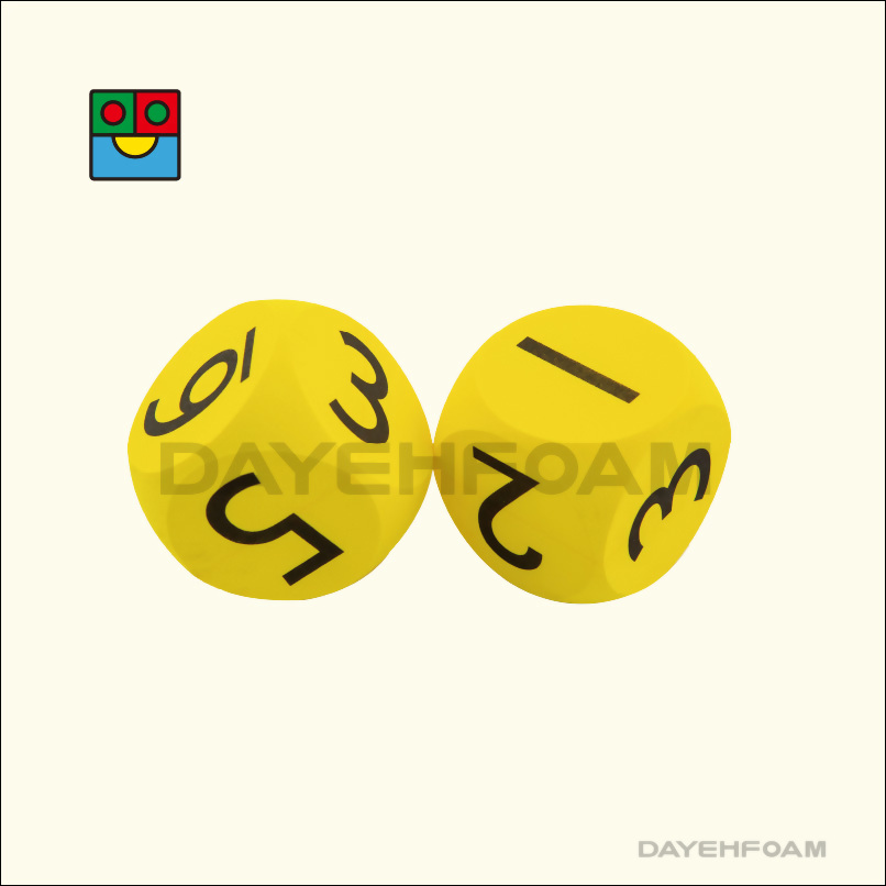 EVA Foam Number Dice Set 10cm (4 inch) Yellow Curved Edges - Set of 2 pcs