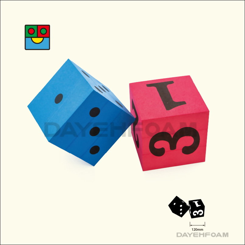 EVA Foam Number & Dot Dice Set 12cm (4-11/16 inch) Blue, Red - Set of 2 pcs, size