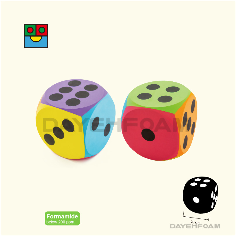 EVA Foam Dot Dice 20cm (8")  6 Colors, 6 sides, Curved Edges, size, formamide