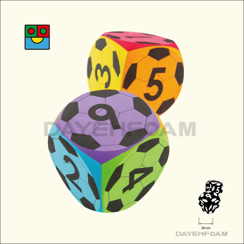 EVA Foam Football style Number Cube Dice 20cm (7-7/8 inch) 6 color Curved Edges, size