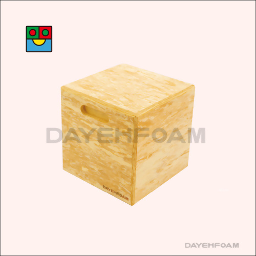 EVA Foam Cube Stool with handle holes 24cm：Wood-like Color
