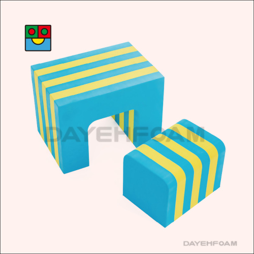 EVA Foam Table & Stool 40 x 30 x 28cm : Blue/Yellow Stripe - Set of 2 pcs
