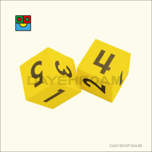 EVA Foam Number Dice 50mm ( 2 inch) Yellow - Set of 2 pcs