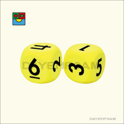 EVA Foam Number Dice 50mm (2 inch) Yellow Curved Edges - Set of 2 pcs