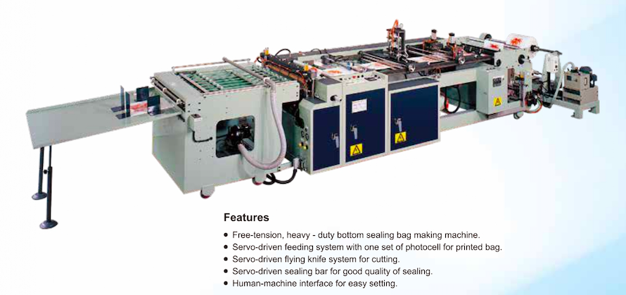FREE-TENSION THICK BAG BOTTOM SEALING AND CUTTING MACHINE WITH 3 SERVO MOTORS