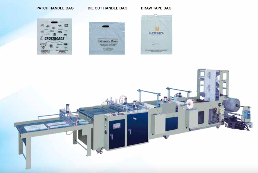 FULLY AUTOMATIC PATCH HANDLE, DIE CUT HANDLE & DRAW TAPE BAGS MAKING MACHINE
