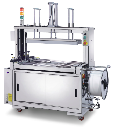 Fully Auto Strapping Machine  (Stainless Steel-Power Roller Table-Pneumatic pressing)