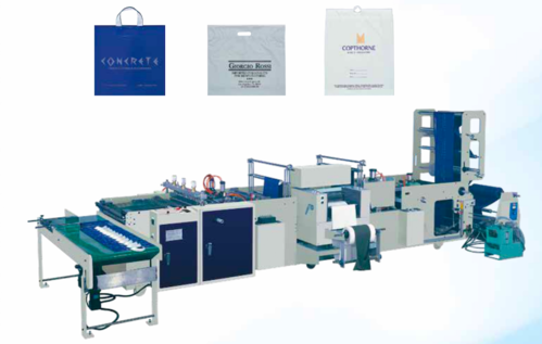 FULLY AUTOMATIC LOOP HANDLE, DIE CUT HANDLE & DRAW TAPE BAGS MAKING MACHINE