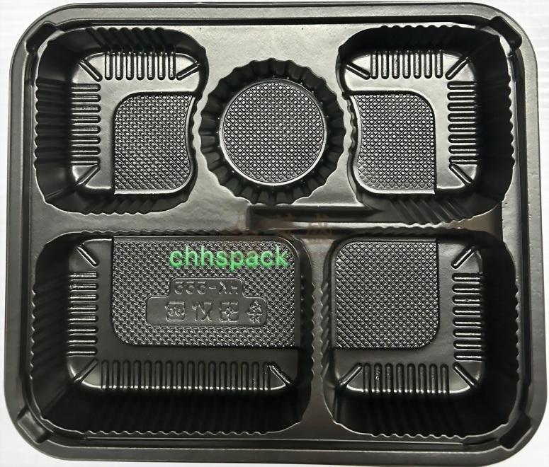 坤益 HK555 [ 5格 ] 黑色餐盒 50 入