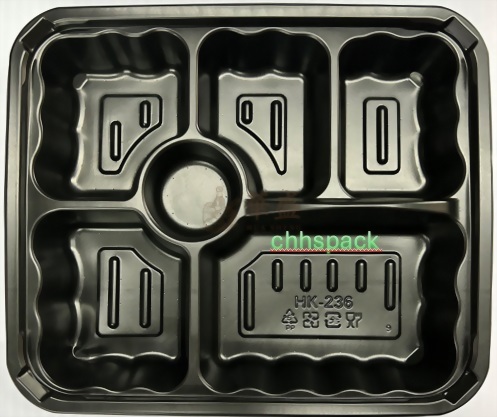 坤益 HK236 [ 6格 ] 黑色餐盒 ( 含蓋 ）50 入