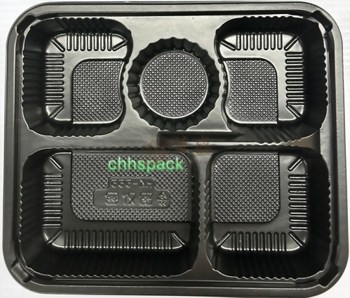 坤益 HK555 [ 5格 ] 黑色餐盒 50 入